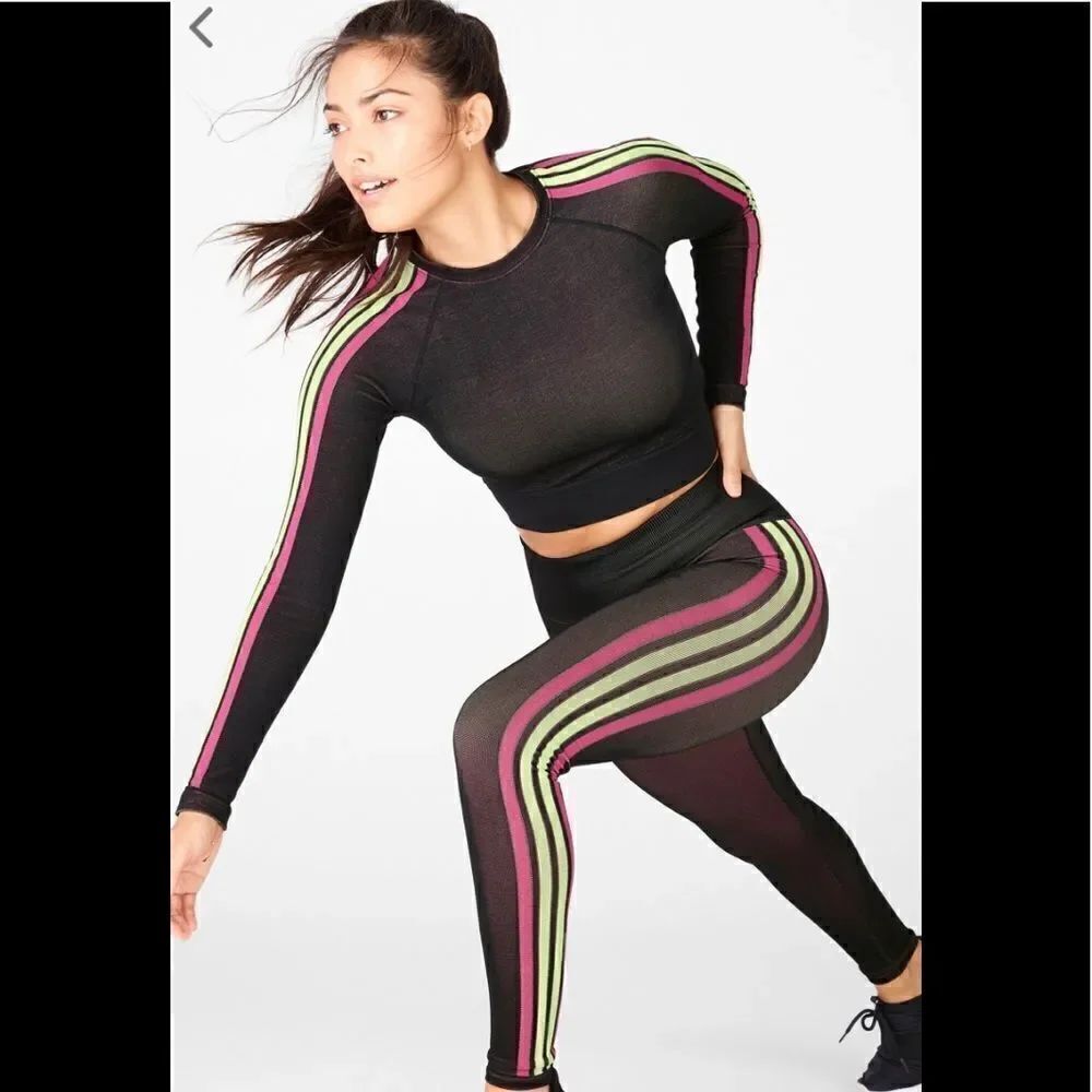 Fabletics Striped L/S CropTop & Hi Waisted Legging